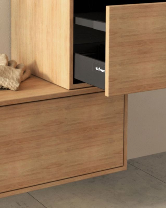 Mobile bagno sospeso Prisma cm 90 rovere naturale con cassettiera e top in mdf Mobile bagno sospeso Prisma cm 90 rovere naturale con cassettiera e top in mdf