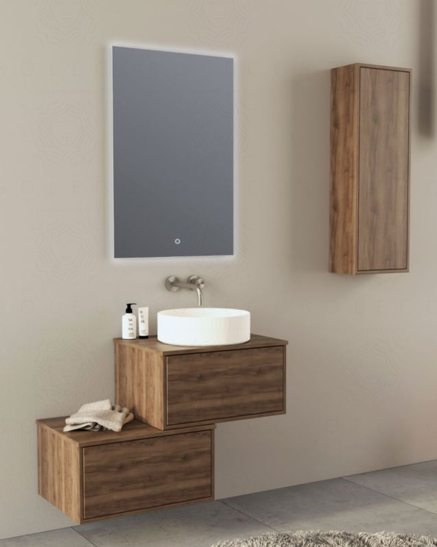 Mobile bagno sospeso Prisma cm 90 noce con cassettiera e top in mdf Mobile bagno sospeso Prisma cm 90 noce con cassettiera e top in mdf
