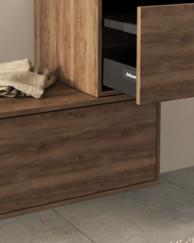 Mobile bagno sospeso Prisma cm 90 noce con cassettiera e top in mdf Mobile bagno sospeso Prisma cm 90 noce con cassettiera e top in mdf