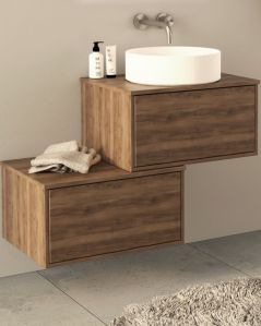 Mobile bagno sospeso Prisma cm 90 noce con cassettiera e top in mdf