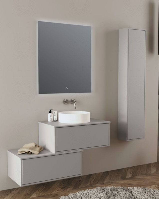 Mobile bagno sospeso Prisma cm 120 con cassettiera e top in mdf