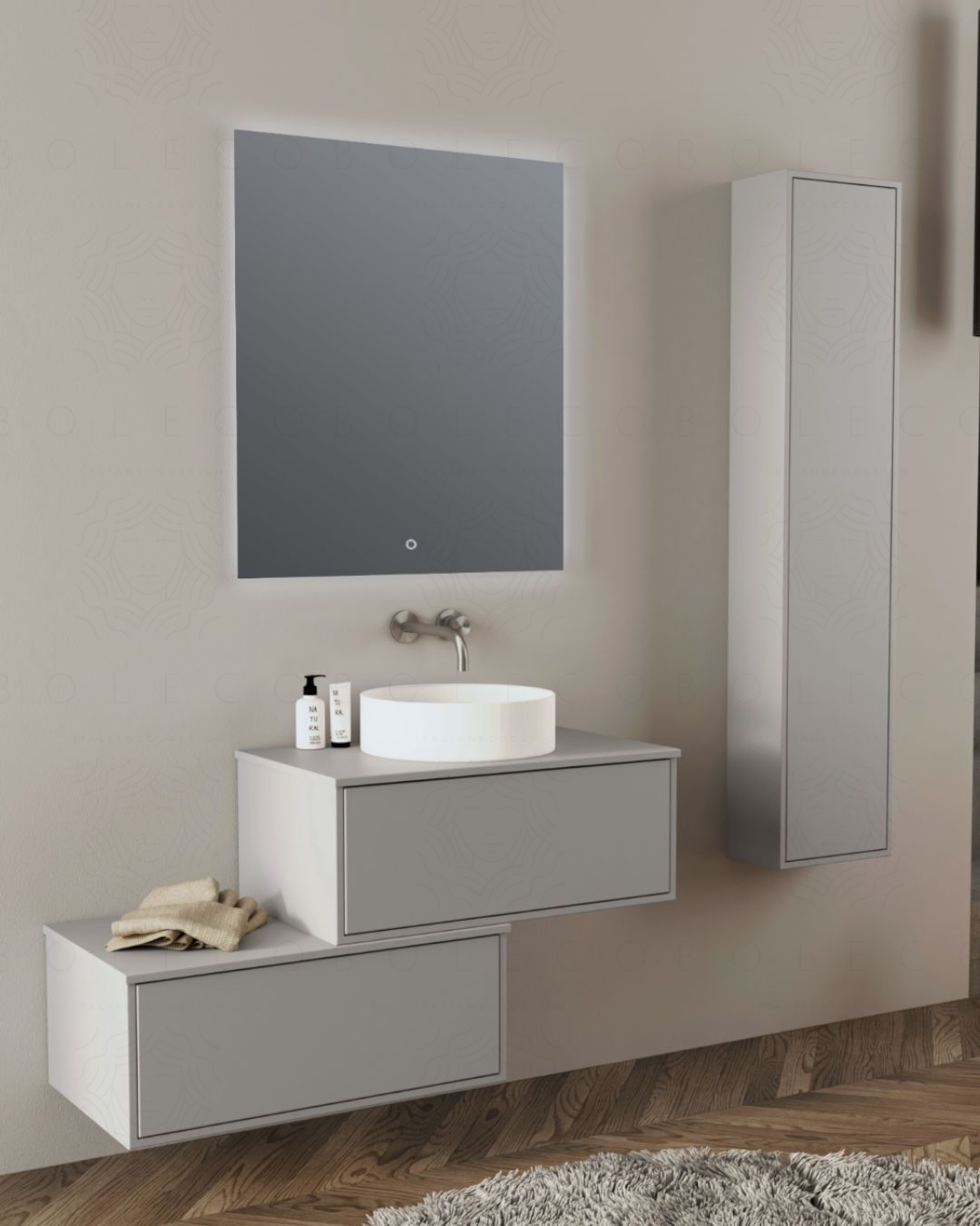 Mobile bagno sospeso Prisma cm 120 con cassettiera e top in mdf Mobile bagno sospeso Prisma cm 120 con cassettiera e top in mdf