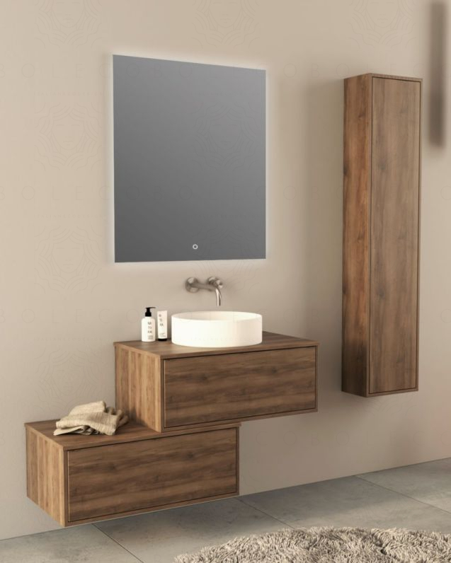 Mobile bagno sospeso Prisma cm 120 con cassettiera e top in mdf