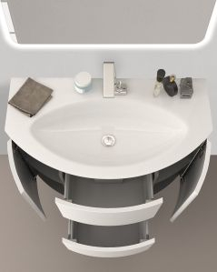 Mobile bagno sospeso Ludovica 90 cm larice bianco e lavabo in