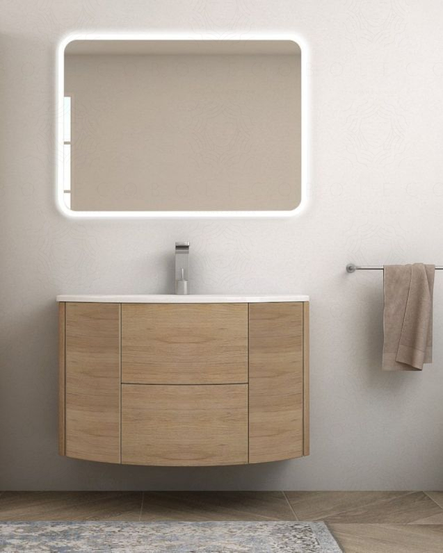 Mobile bagno sospeso Ludovica 90 cm rovere naturale e lavabo in Mobile bagno sospeso Ludovica 90 cm rovere naturale e lavabo in