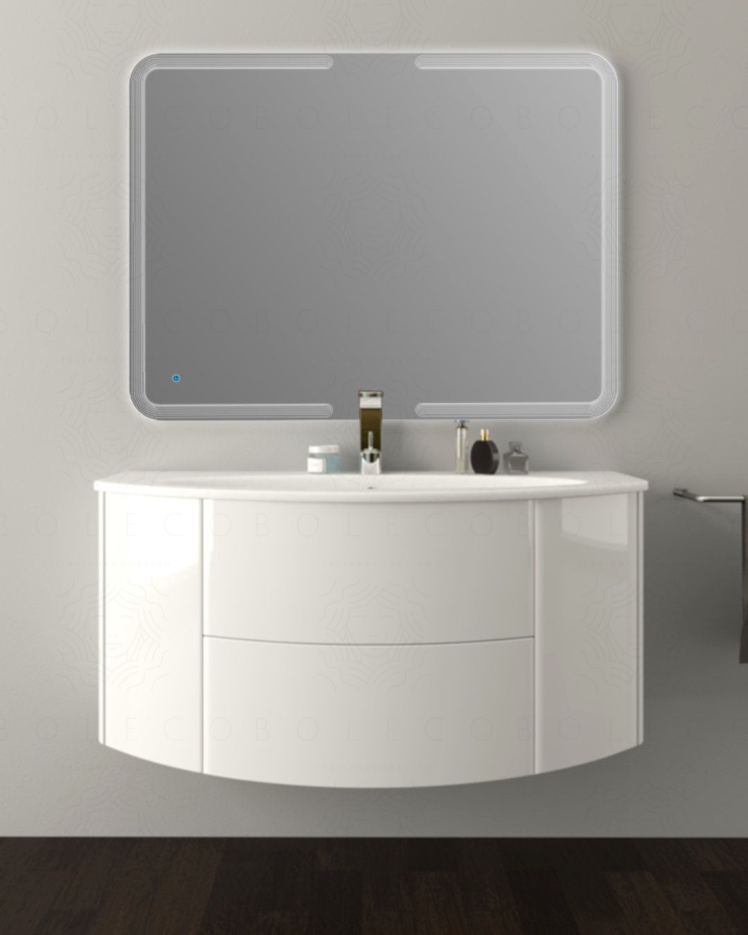 Mobile bagno sospeso Ludovica 120 cm bianco lucido e lavabo in Mobile bagno sospeso Ludovica 120 cm bianco lucido e lavabo in