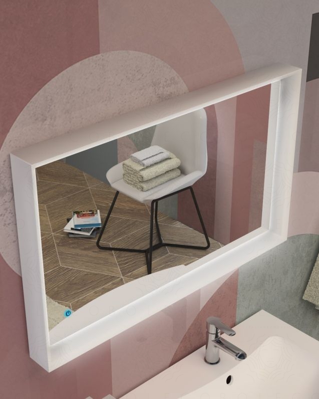 Specchio led bianco opaco con sensore touch, cm.90x55 Specchio led bianco opaco con sensore touch, cm.90x55