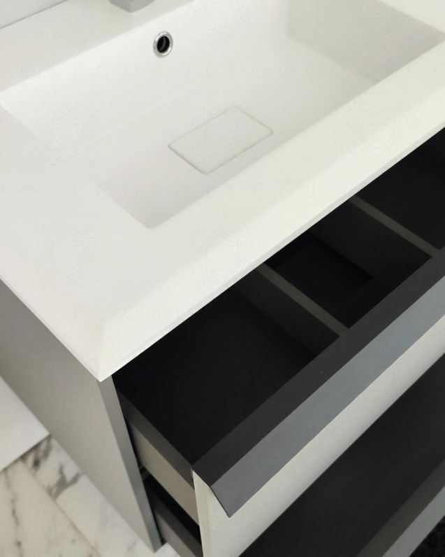Mobile bagno sospeso Laguna cm 140 e doppio lavabo in resina