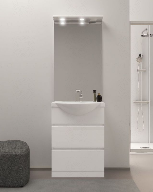 Mobile bagno a terra Silvia, cm.60, completo di specchio e Mobile bagno a terra Silvia, cm.60, completo di specchio e