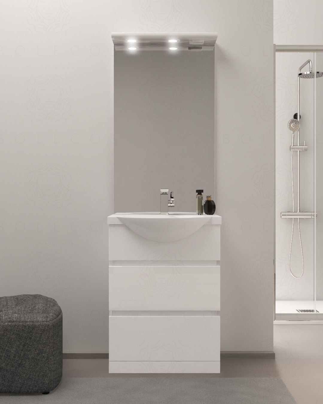 Mobile bagno a terra Silvia, cm.60, completo di specchio e Mobile bagno a terra Silvia, cm.60, completo di specchio e