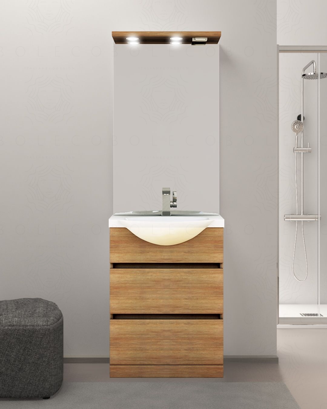 Mobile bagno a terra Silvia, cm.60, completo di specchio e Mobile bagno a terra Silvia, cm.60, completo di specchio e