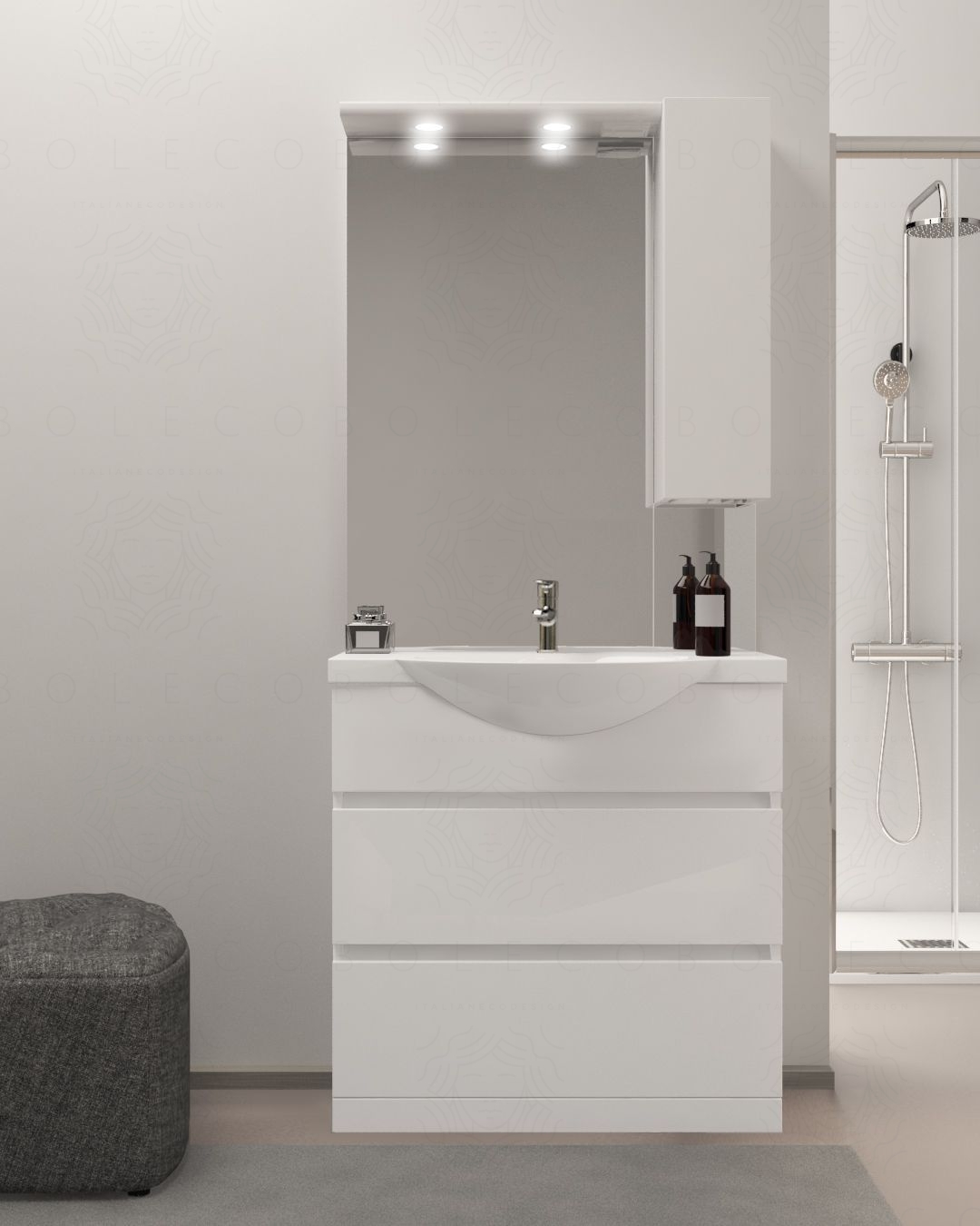 Mobile bagno a terra Silvia, cm.80, completo di specchio e Mobile bagno a terra Silvia, cm.80, completo di specchio e