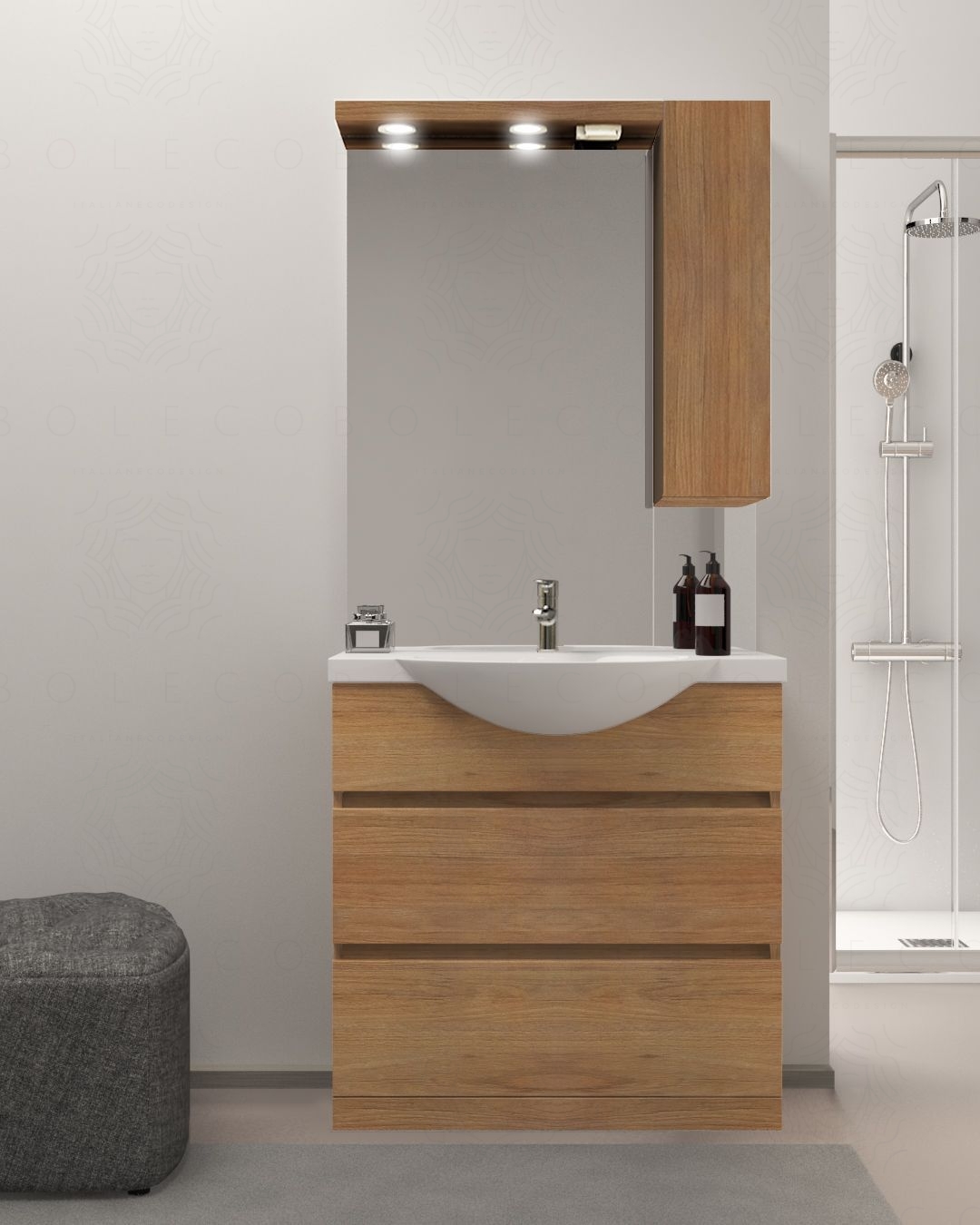 Mobile bagno a terra Silvia, cm.80, completo di specchio e Mobile bagno a terra Silvia, cm.80, completo di specchio e
