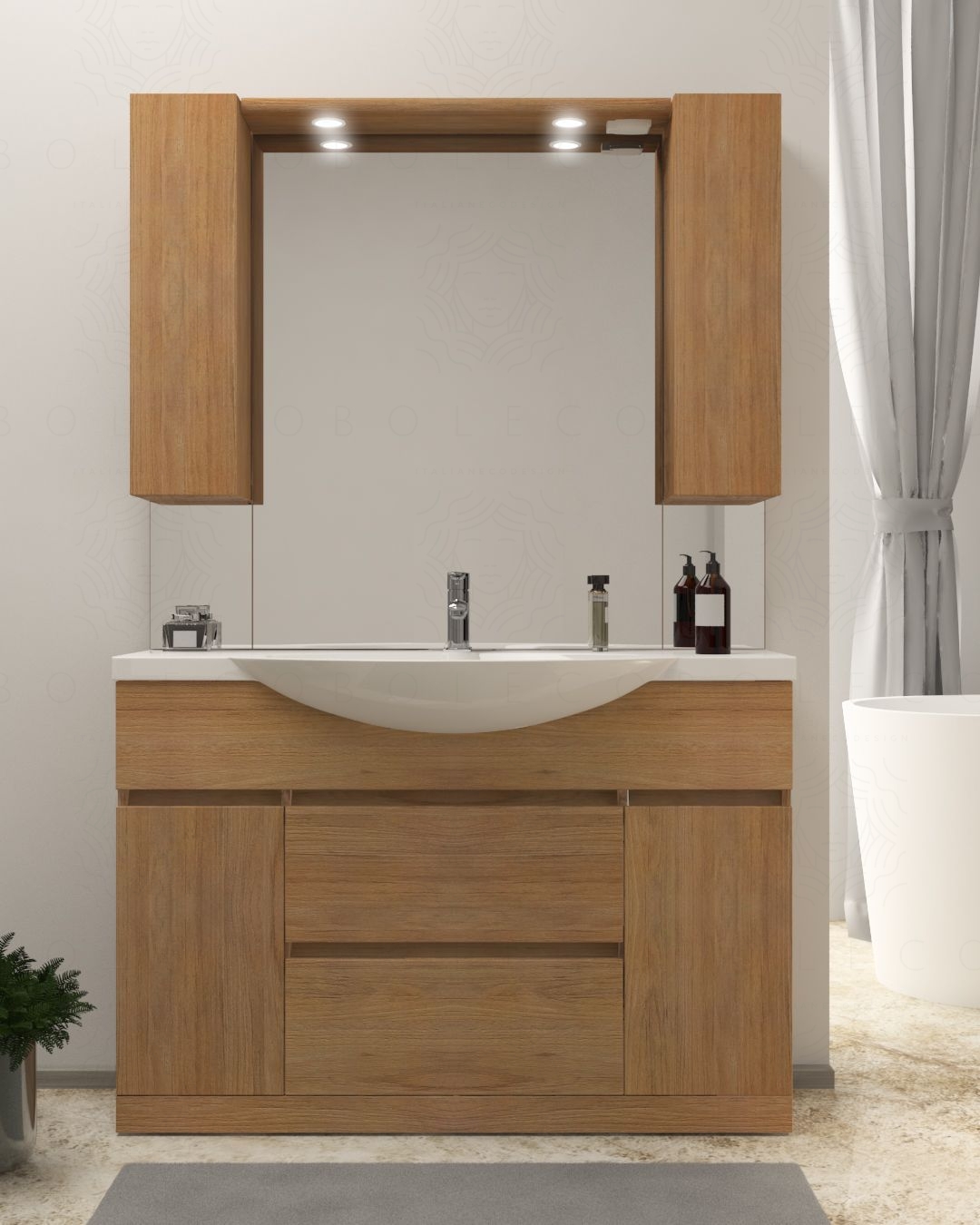 Mobile bagno a terra Silvia, cm.120, completo di specchio e Mobile bagno a terra Silvia, cm.120, completo di specchio e