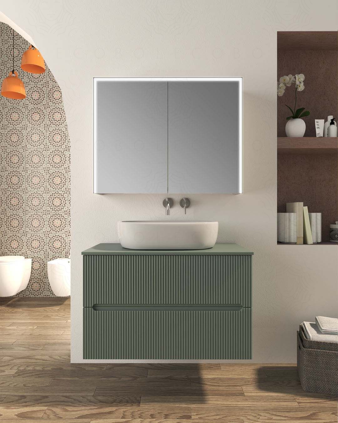 Mobile bagno sospeso Cloud cm 90 plissettato con top in mdf Mobile bagno sospeso Cloud cm 90 plissettato con top in mdf