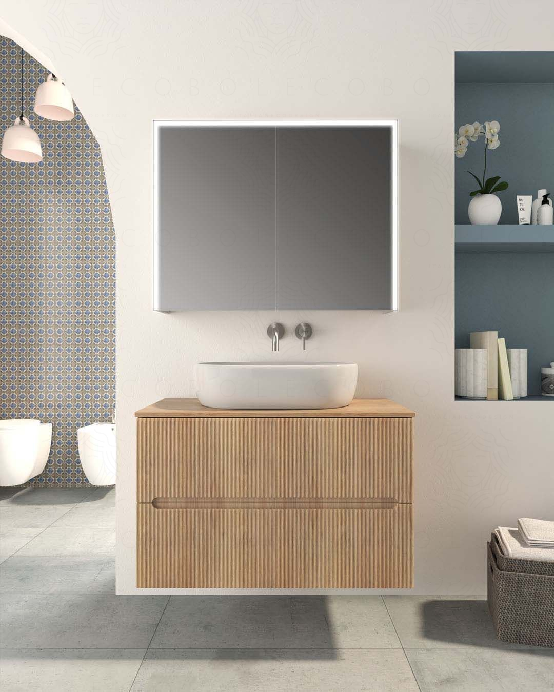 Mobile bagno sospeso Cloud cm 90 plissettato con top in mdf Mobile bagno sospeso Cloud cm 90 plissettato con top in mdf