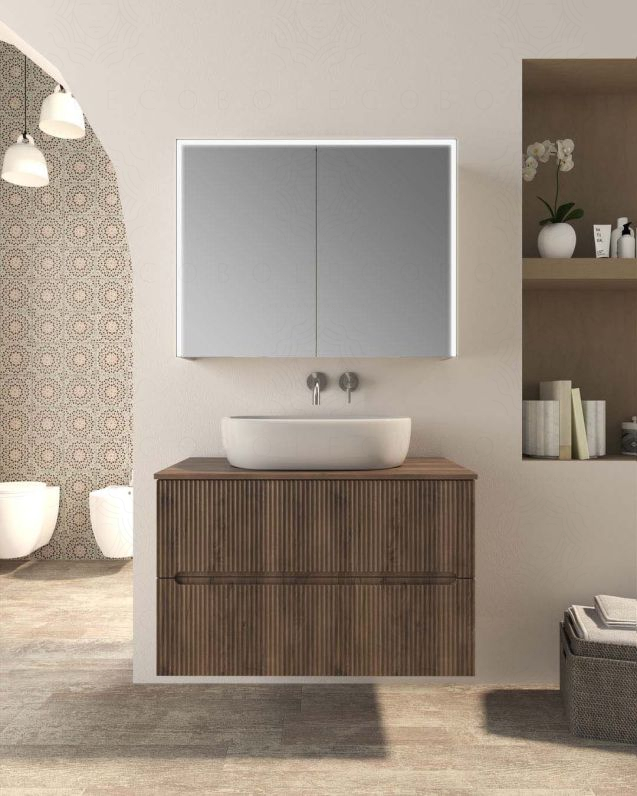 Mobile bagno sospeso Cloud cm 90 plissettato con top in mdf Mobile bagno sospeso Cloud cm 90 plissettato con top in mdf