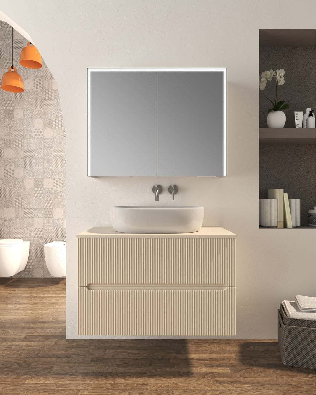 Mobile bagno sospeso Cloud cm 90 plissettato con top in mdf Mobile bagno sospeso Cloud cm 90 plissettato con top in mdf