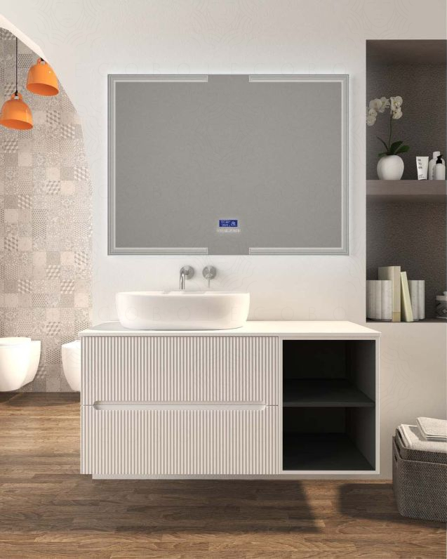 Mobile bagno sospeso Cloud cm 120 plissè, vano a giorno e top Mobile bagno sospeso Cloud cm 120 plissè, vano a giorno e top