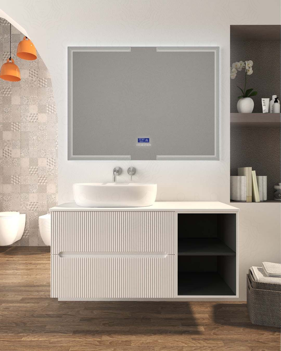 Mobile bagno sospeso Cloud cm 120 plissè, vano a giorno e top Mobile bagno sospeso Cloud cm 120 plissè, vano a giorno e top