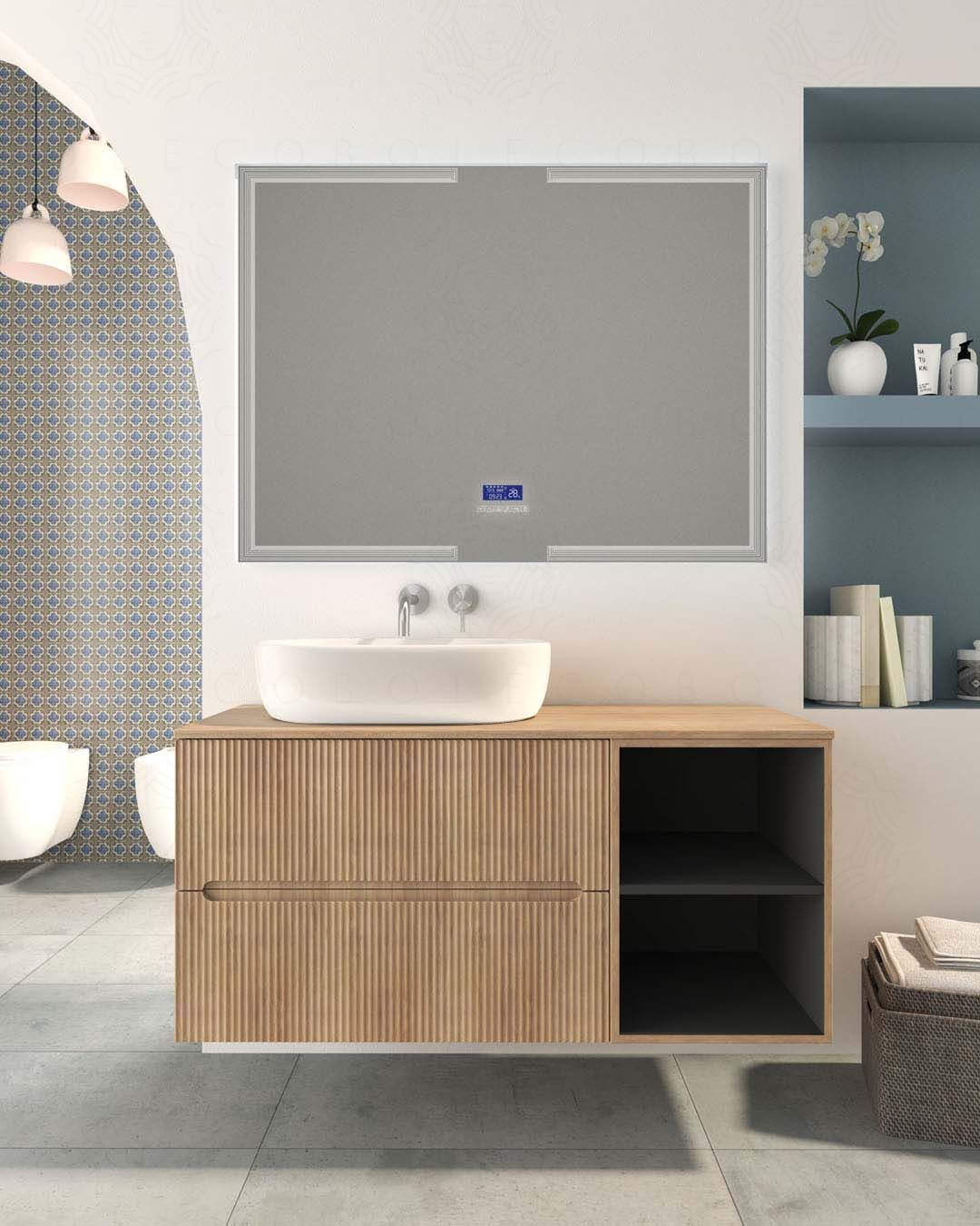Mobile bagno sospeso Cloud cm 120 plissè, vano a giorno e top Mobile bagno sospeso Cloud cm 120 plissè, vano a giorno e top