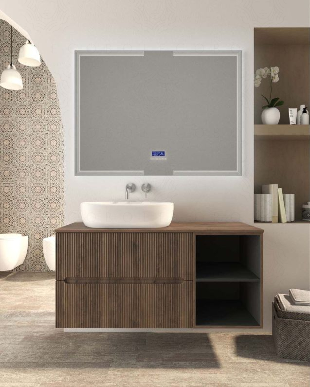 Mobile bagno sospeso Cloud cm 120 plissè, vano a giorno e top