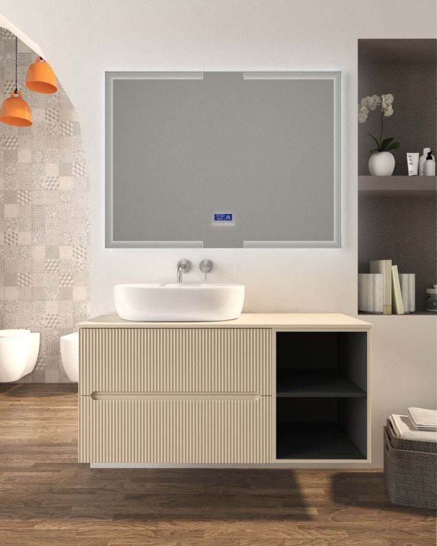 Mobile bagno sospeso Cloud cm 120 plissè, vano a giorno e top Mobile bagno sospeso Cloud cm 120 plissè, vano a giorno e top