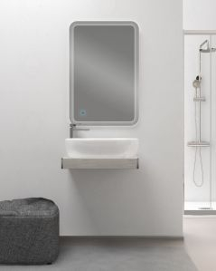 Mensolone bagno 60 cm  rovere grigio con lavabo da appoggio in ceramica