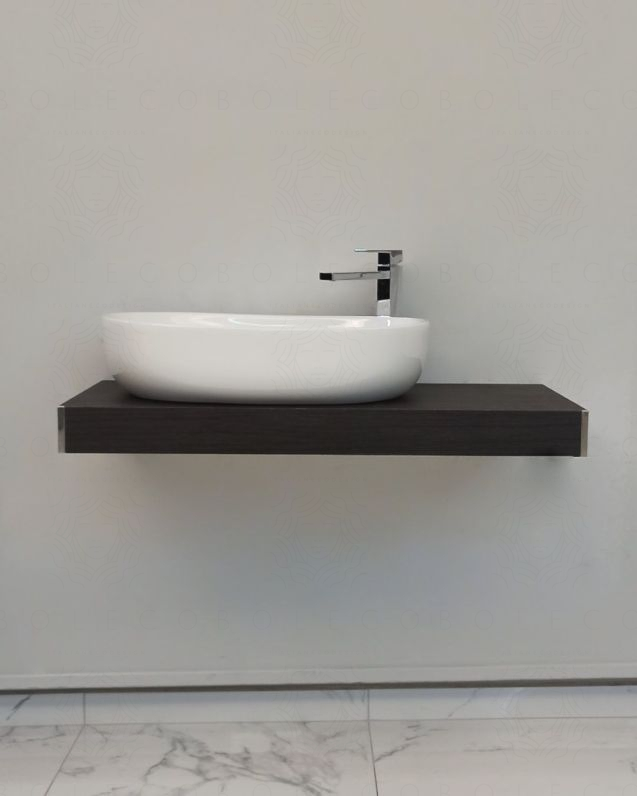 Mensolone bagno 90 cm larice scuro completo di staffe regolabili e lavabo in ceramica Mensolone bagno 90 cm larice scuro completo di staffe regolabili e lavabo in ceramica