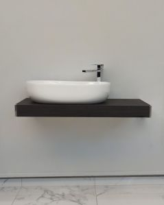 Mensolone bagno 90 cm larice scuro completo di staffe regolabili e lavabo in ceramica