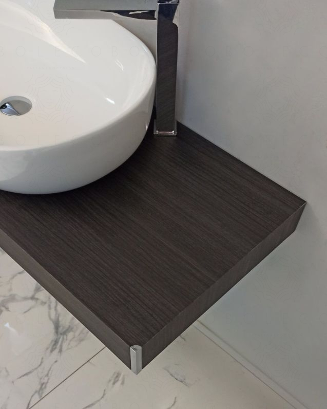 Mensolone bagno 90 cm larice scuro completo di staffe regolabili e lavabo in ceramica Mensolone bagno 90 cm larice scuro completo di staffe regolabili e lavabo in ceramica