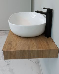 Mensolone bagno 90 cm rovere naturale completo di staffe regolabili e lavabo in ceramica