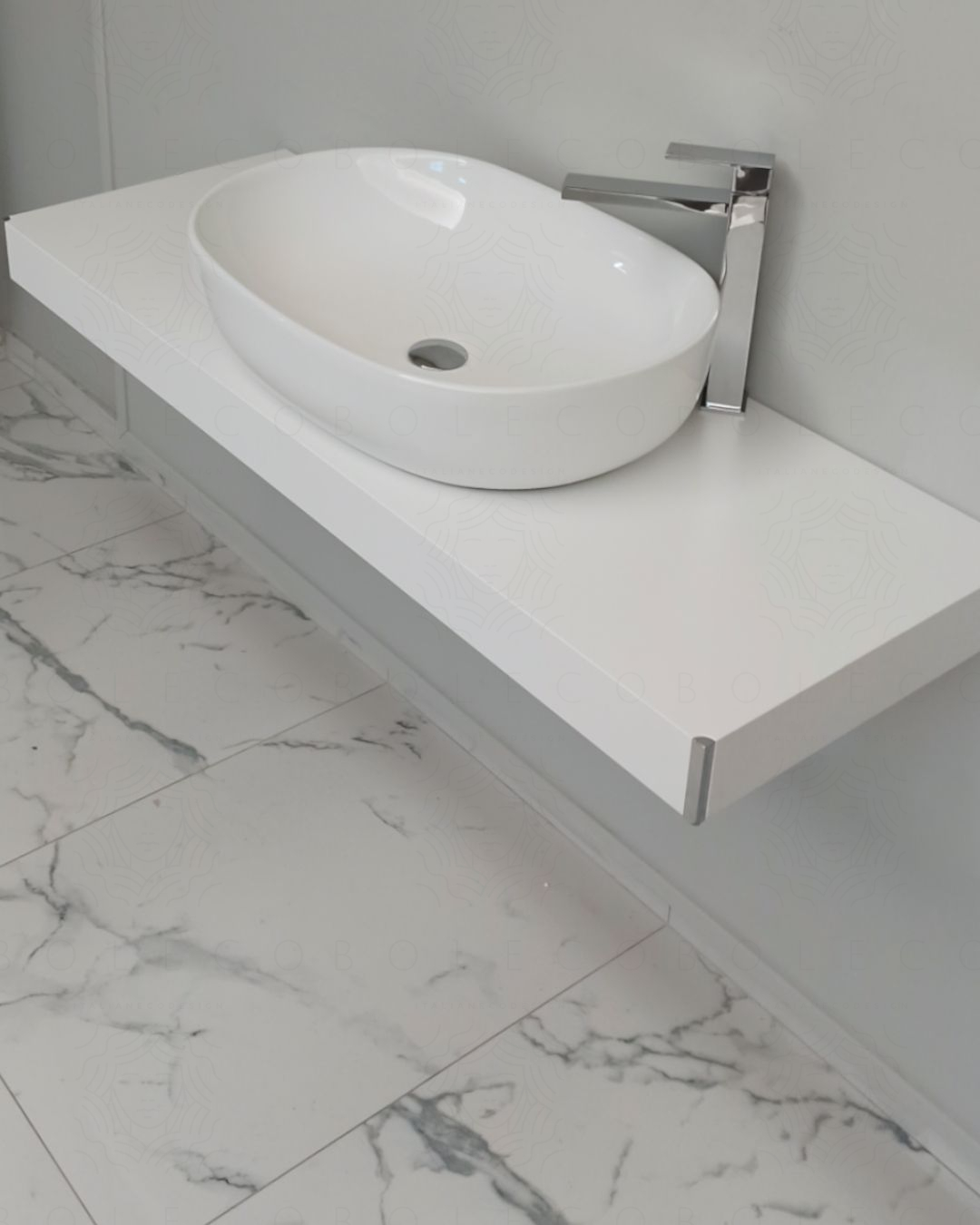 Mensolone bagno 120 cm bianco opaco completo di staffe regolabili e lavabo in ceramica Mensolone bagno 120 cm bianco opaco completo di staffe regolabili e lavabo in ceramica