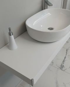 Mensolone bagno 120 cm bianco opaco completo di staffe regolabili e lavabo in ceramica