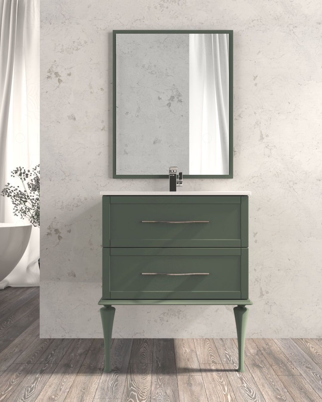 Mobile bagno sospeso Alba 74 cm con lavabo in ceramica - verde Mobile bagno sospeso Alba 74 cm con lavabo in ceramica - verde