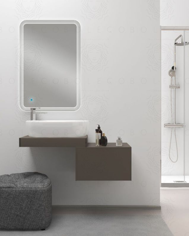 Mensolone bagno da 85 a 110 cm grigio vulcano con staffe regolabili, lavabo in ceramica e cassettiera