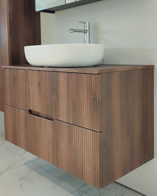 Mobile bagno sospeso 100 cm noce cannettato e top - Crystal Mobile bagno sospeso 100 cm noce cannettato e top - Crystal