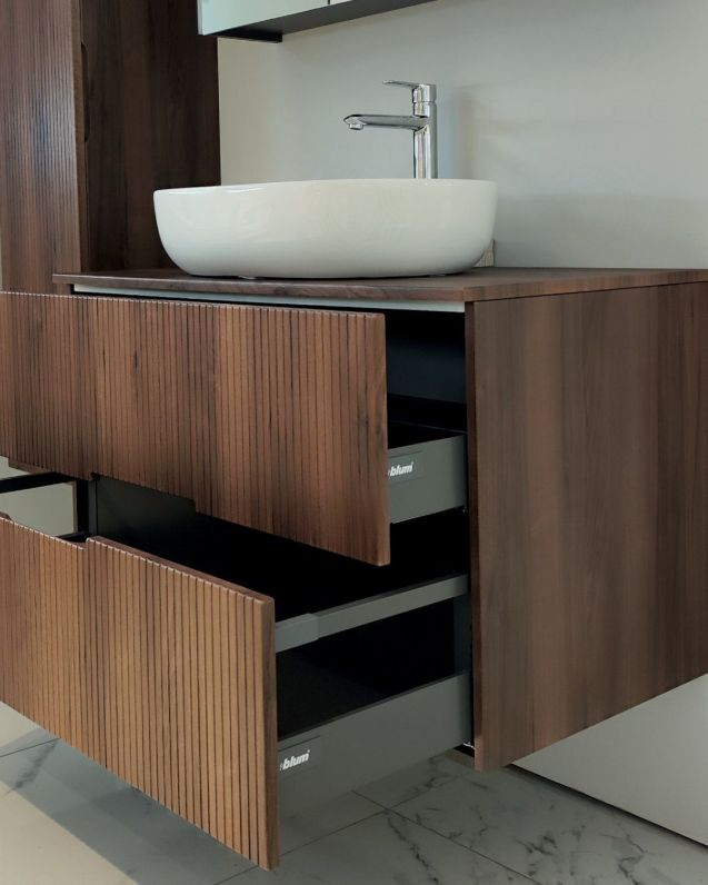 Mobile bagno sospeso 100 cm noce cannettato e top - Crystal Mobile bagno sospeso 100 cm noce cannettato e top - Crystal