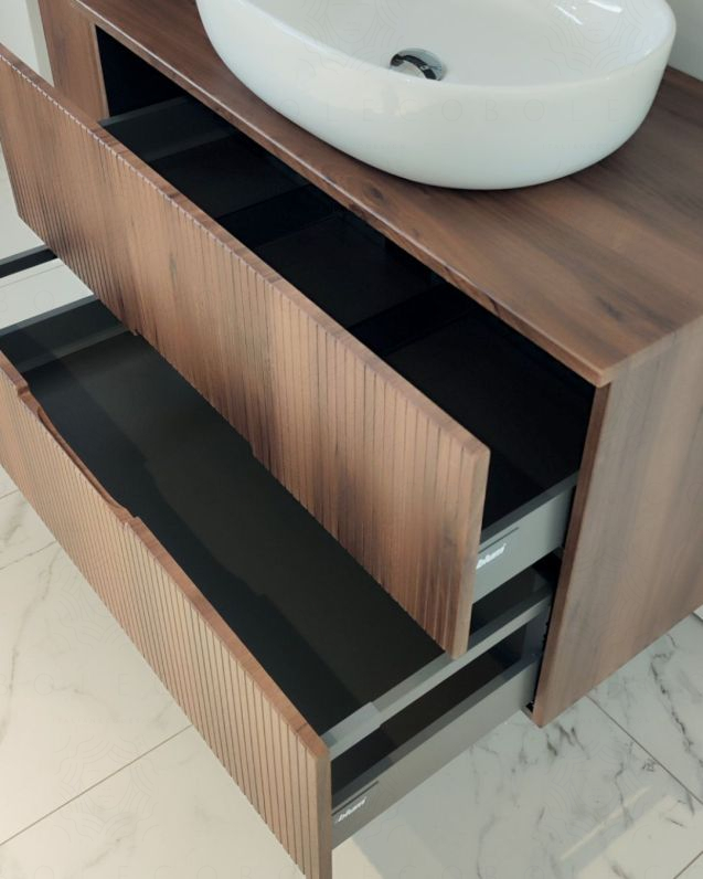 Mobile bagno sospeso 100 cm noce cannettato e top - Crystal Mobile bagno sospeso 100 cm noce cannettato e top - Crystal
