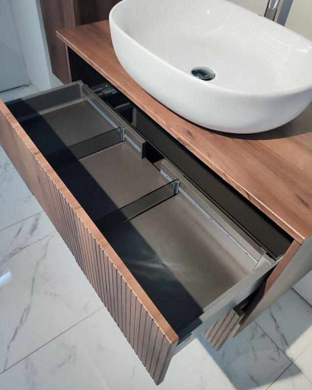 Mobile bagno sospeso 100 cm noce cannettato e top - Crystal Mobile bagno sospeso 100 cm noce cannettato e top - Crystal