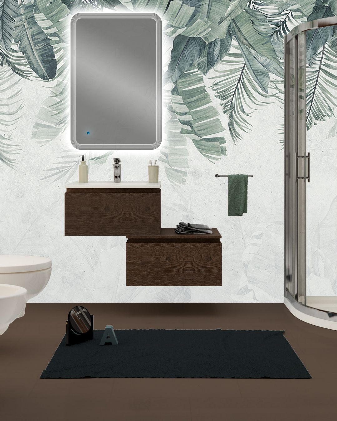 Mobile bagno sospeso Giava rovere scuro con cassettiera - cm 90 Mobile bagno sospeso Giava rovere scuro con cassettiera - cm 90