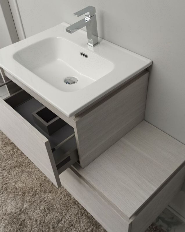 Mobile bagno sospeso Giava con cassettiera, 90 cm e specchio