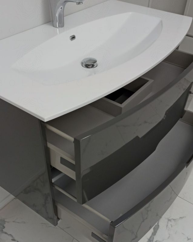 Mobile bagno sospeso Lady, curvo, cm 100 antracite con specchio