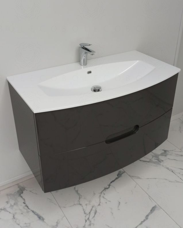 Mobile bagno sospeso Lady, curvo, cm 100 antracite con specchio