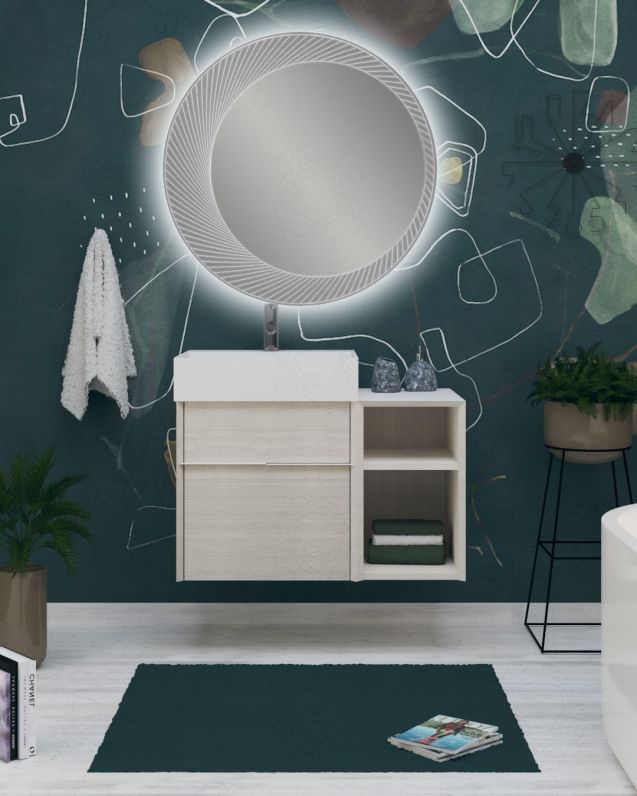 Mobile bagno sospeso Diadema cm.80 rovere bianco con specchio