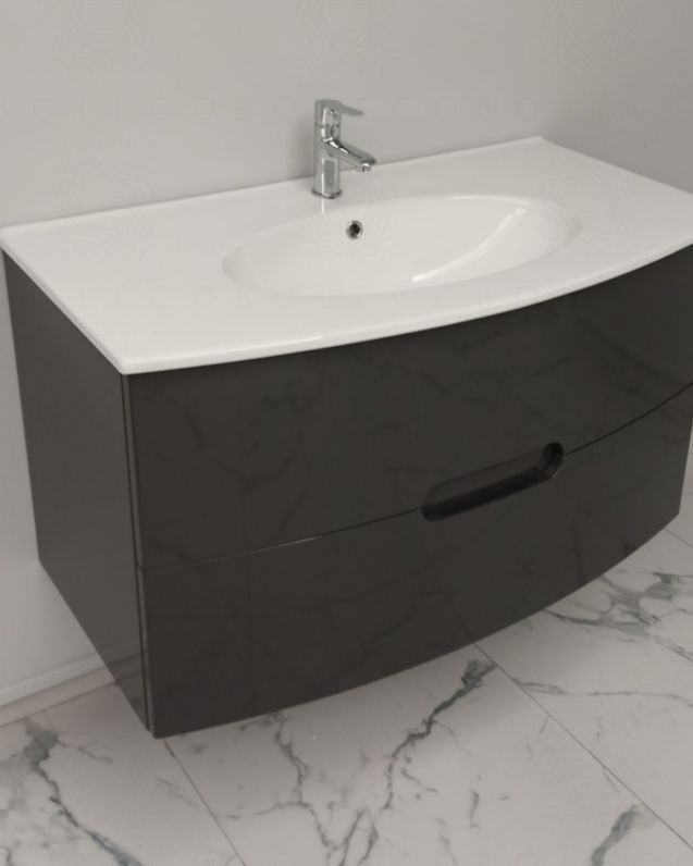 Mobile bagno sospeso Lady, curvo, con lavabo in ceramica, cm.100 Mobile bagno sospeso Lady, curvo, con lavabo in ceramica, cm.100