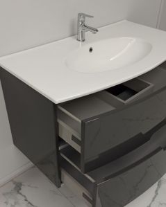 Mobile bagno sospeso Lady, curvo, con lavabo in ceramica, cm.100