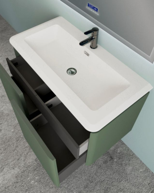 Mobile bagno sospeso 94 cm con cassetti e lavabo in resina - Mobile bagno sospeso 94 cm con cassetti e lavabo in resina -