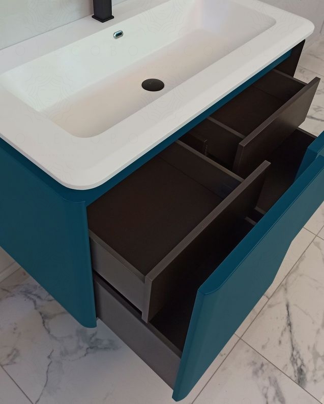 Mobile bagno sospeso 94 cm con cassetti e lavabo in resina - Mobile bagno sospeso 94 cm con cassetti e lavabo in resina -