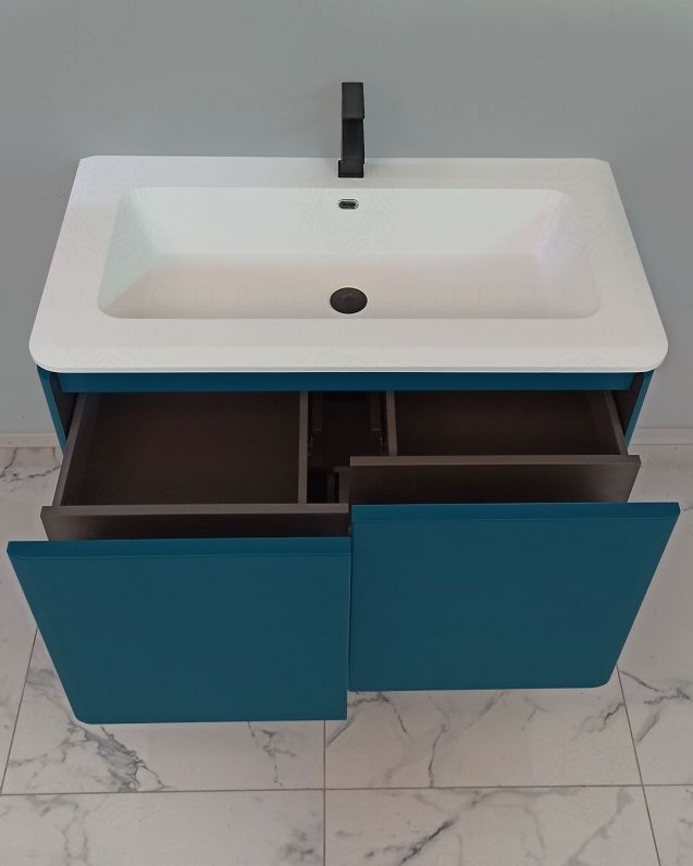Mobile bagno sospeso 94 cm con cassetti e lavabo in resina - Mobile bagno sospeso 94 cm con cassetti e lavabo in resina -